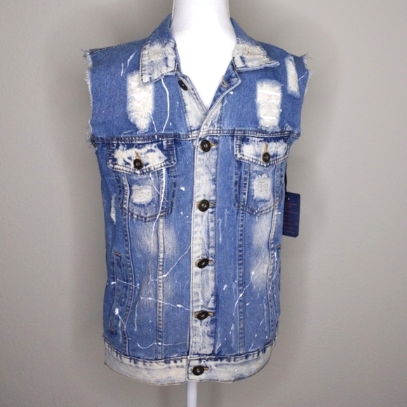 Brooklyn Cloth Distressed Denim Vest Jacket Grunge - Picture 2 of 9